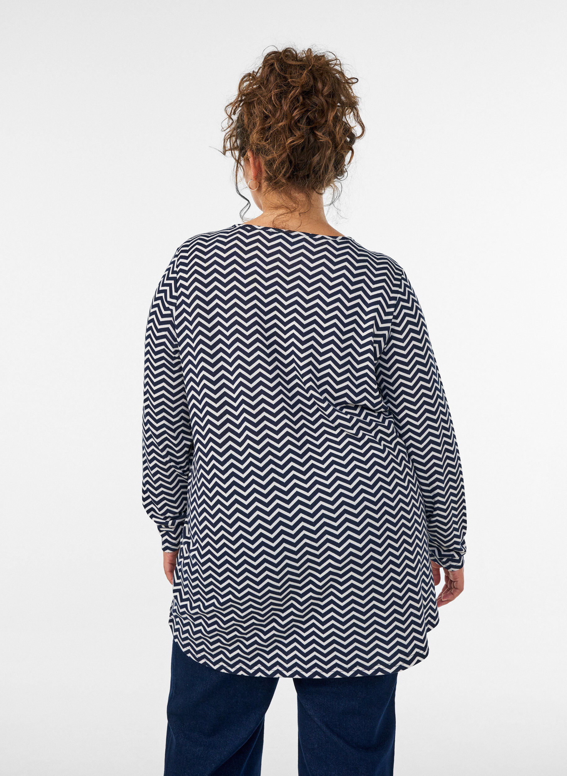 ZizziM&oslash;nstret bluse med lange ermer, Bl&aring;, Model image number 2