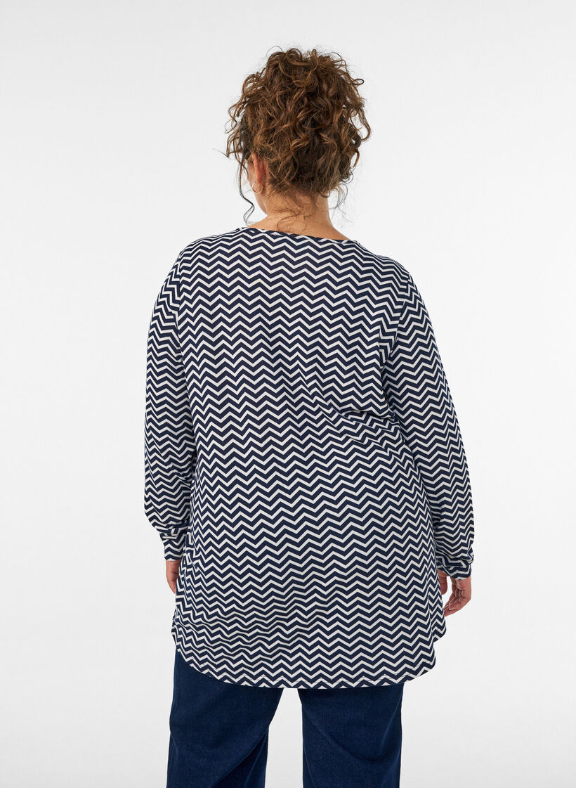 M&oslash;nstret bluse med lange ermer, Bl&aring;, Model image number 2