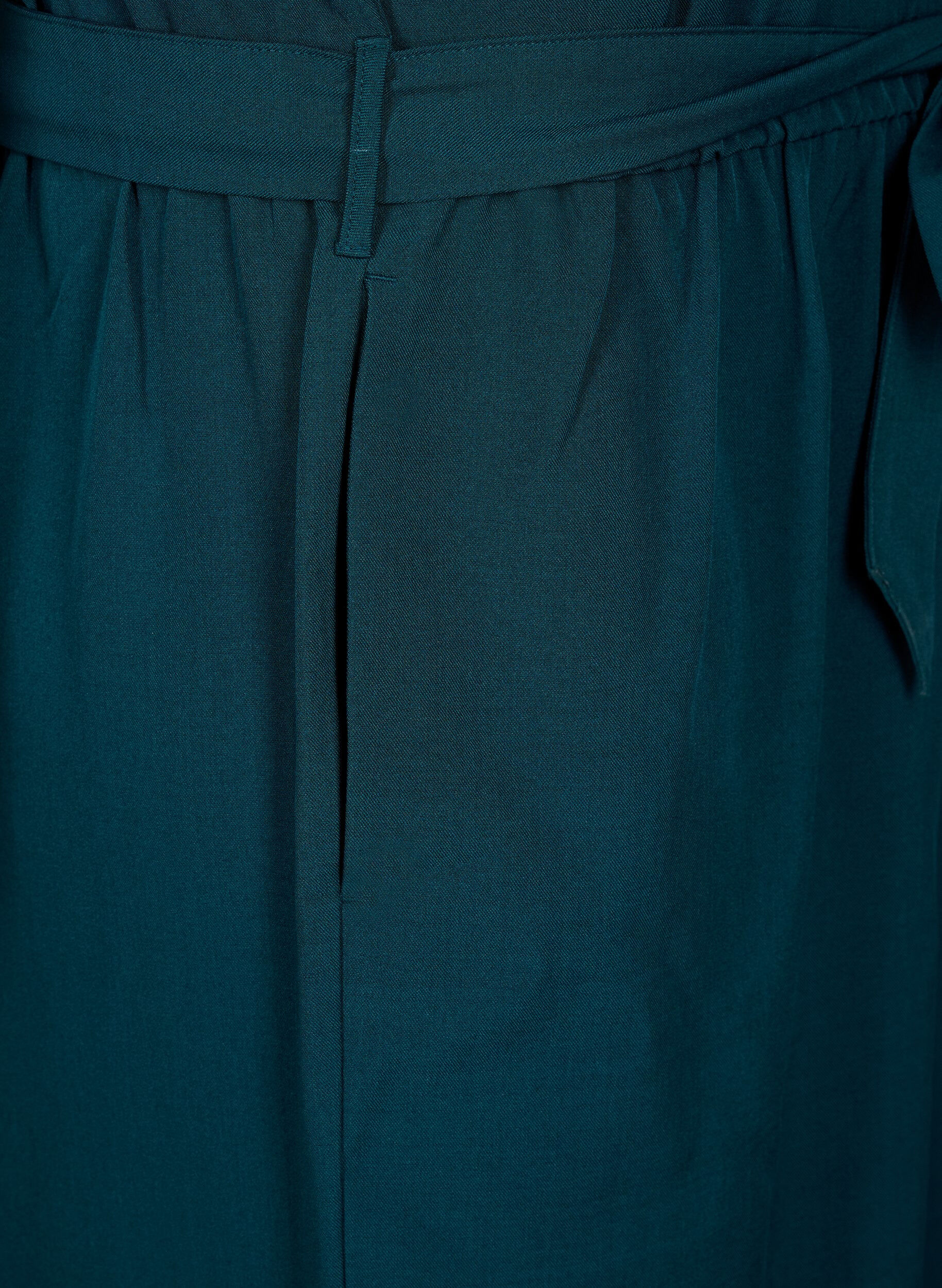 Zizzi Jumpsuit med belte og korte ermer, Sea Moss Melange, Packshot image number 3