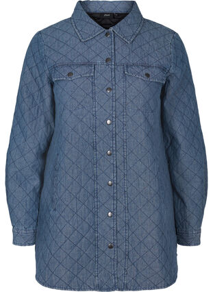 Mønstrete jakke med knapper og lommer, Blue denim, Packshot image number 0