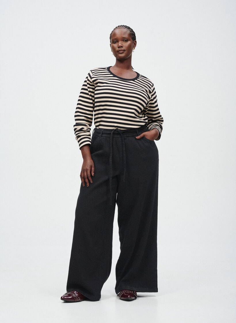 Loose fit-jeans med elastisk linning og sn&oslash;ring, Svart, Image