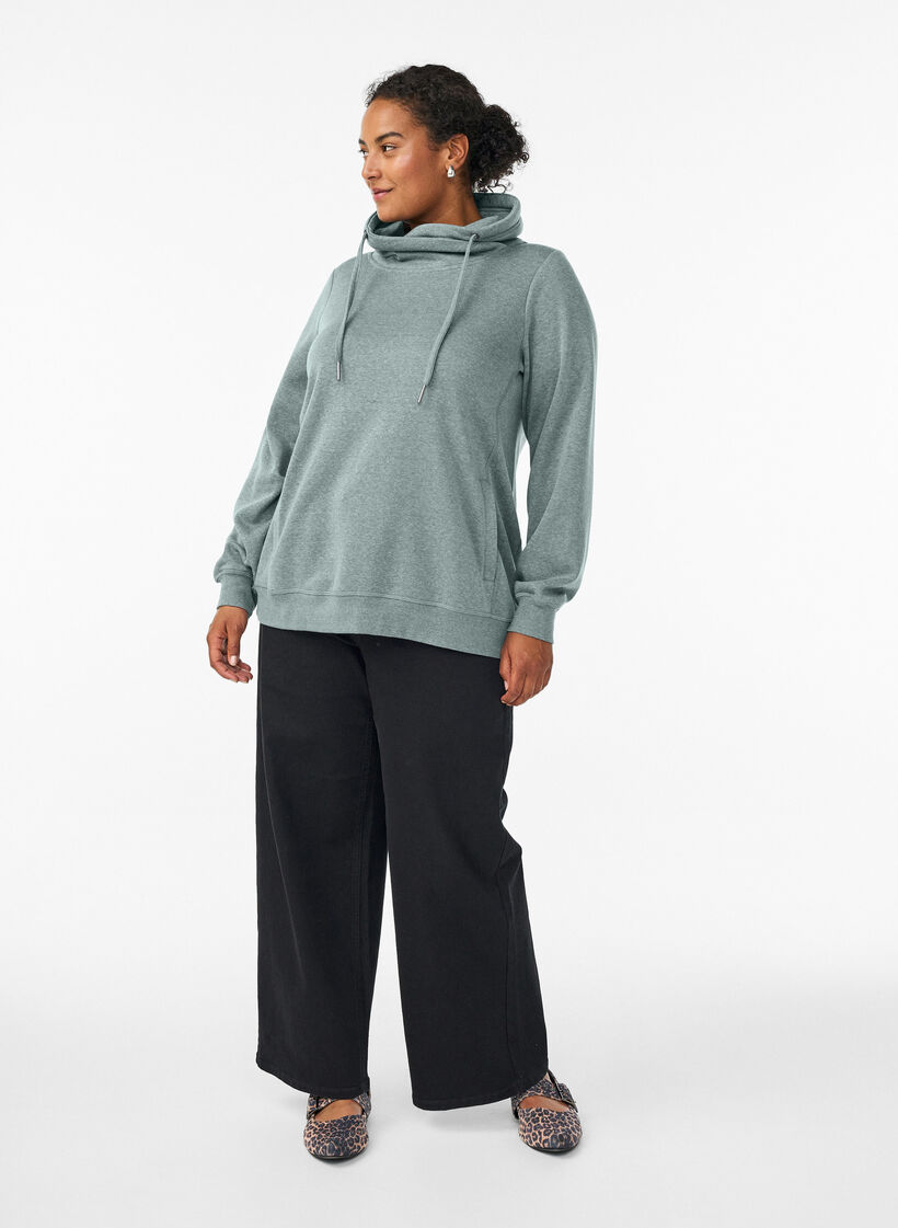 Genser med h&oslash;y hals og lommer, Gr&oslash;nn, Model image number 1