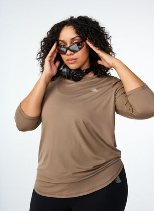Zizzi Treningsbluse med 3/4-ermer, Beige, Image image number 0