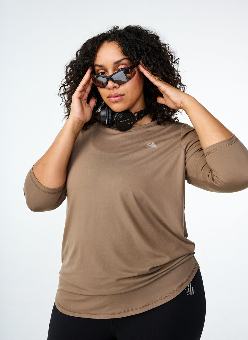 Treningsbluse med 3/4-ermer, Beige, Image image number 0