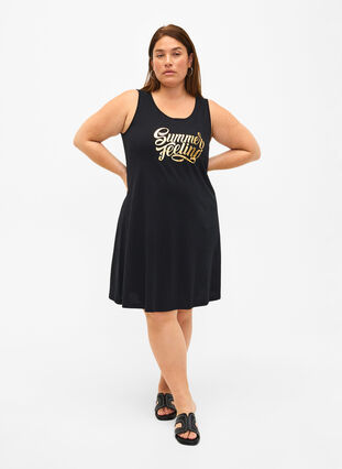 Ermeløs kjole i bomull med A-form, Black W. Summer, Model image number 2