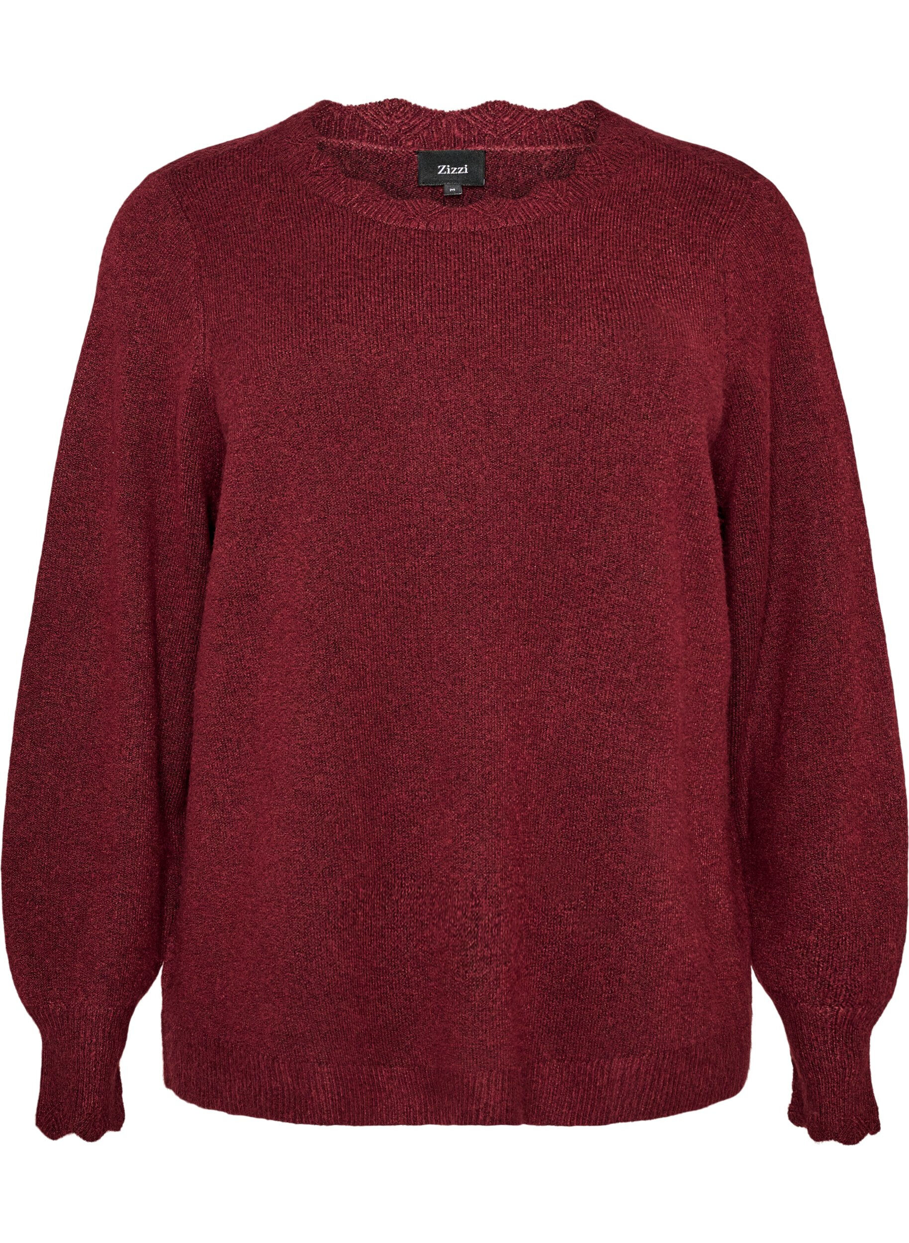 ZizziStrikkebluse med b&oslash;lgete kanter, R&oslash;d, Packshot image number 0