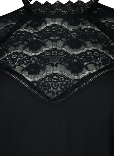 Langermet kjole med blonder, Black, Packshot image number 2