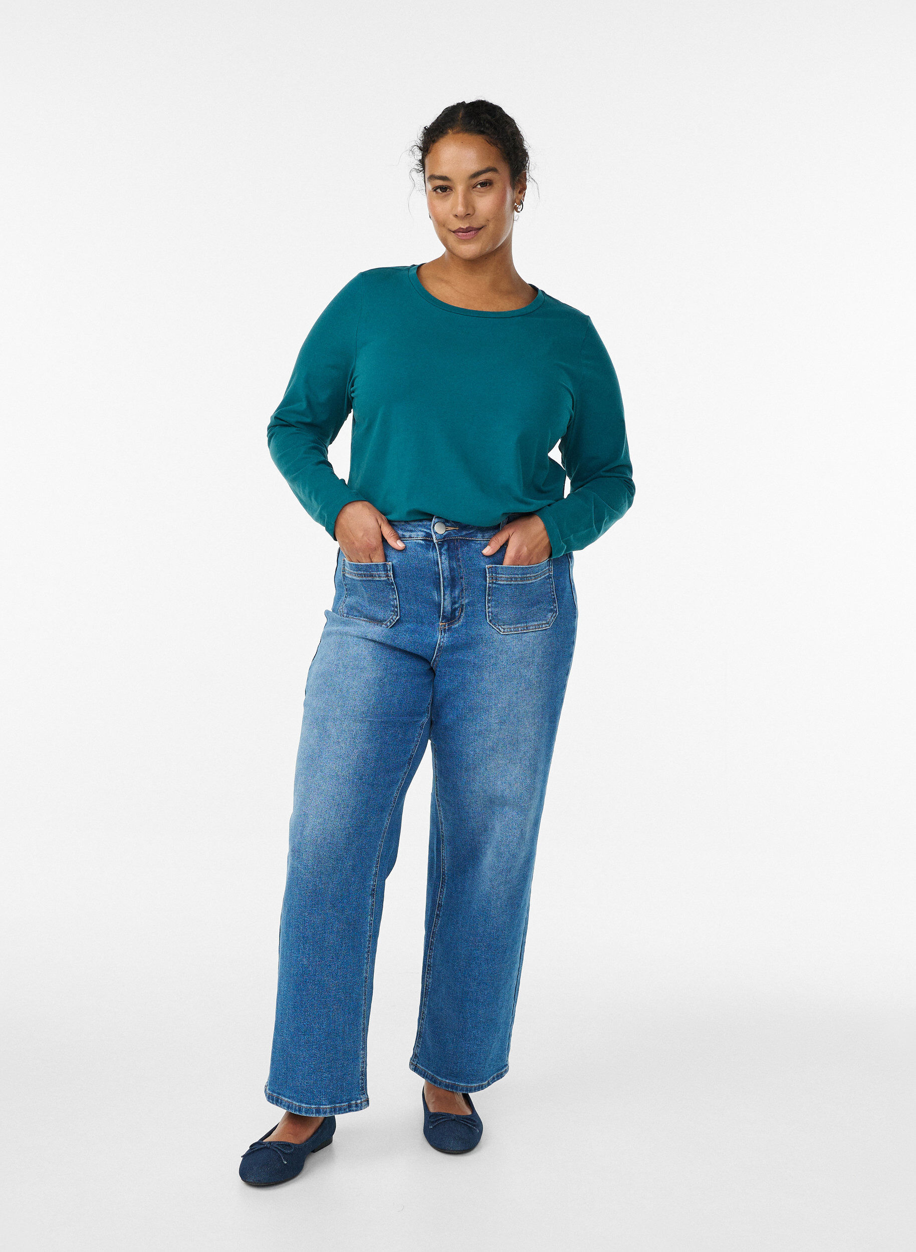 ZizziBasis jersey topp med lange ermer, Gr&oslash;nn, Model image number 1