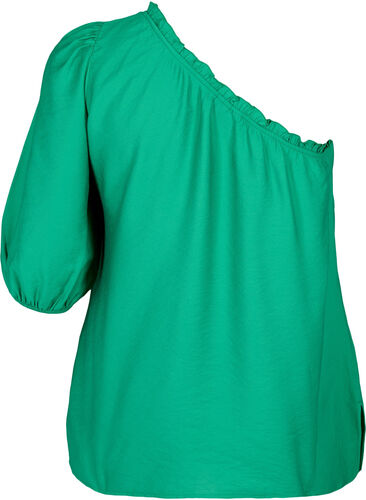 One-shoulder bluse i viskose , Deep Mint, Packshot image number 1