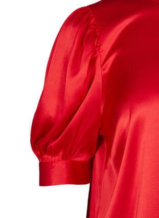 Shiny bluse med korte puffermer, Racing Red ASS, Packshot image number 2