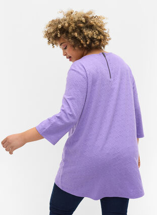 Lang bluse med rund hals og 3/4-ermer, Paisley Purple, Model image number 1