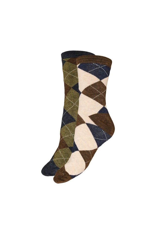 2-pakning med sokker med harlekintrykk, Brun, Packshot image number 0