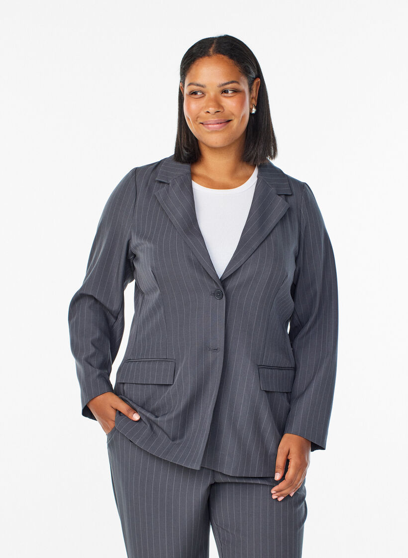 FLASH - Blazer med lommer og splitter, Grå, Model image number 0