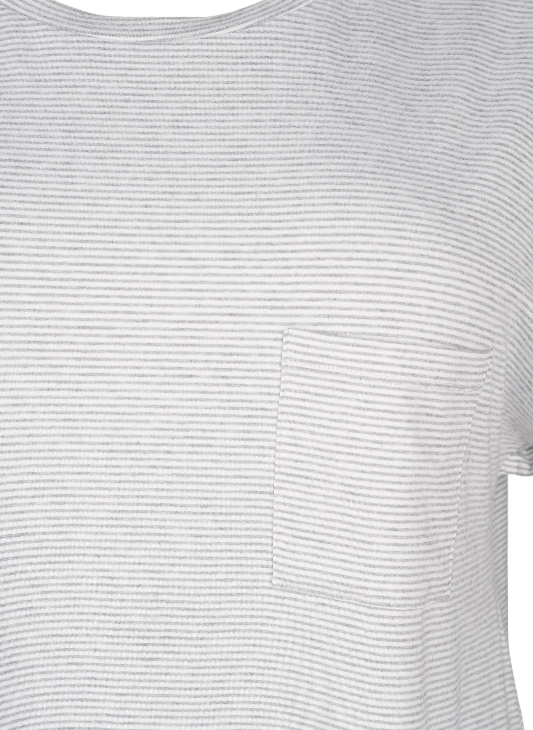 Zizzi Stripete nattbluse med korte ermer, Gr&aring;, Packshot image number 2