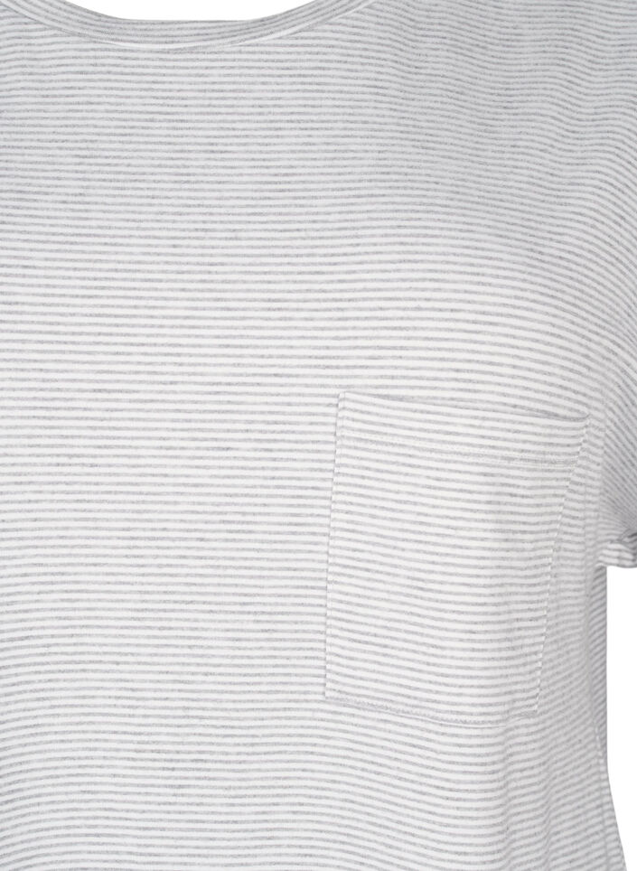 Stripete nattbluse med korte ermer, Grå, Packshot image number 2