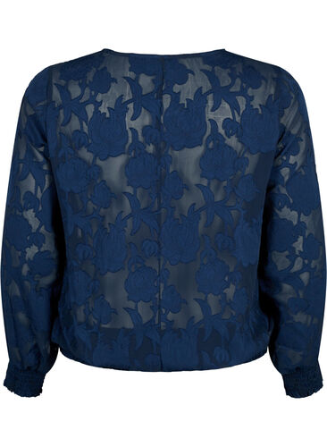 Jacquardbluse med smocking, Navy Blazer, Packshot image number 1