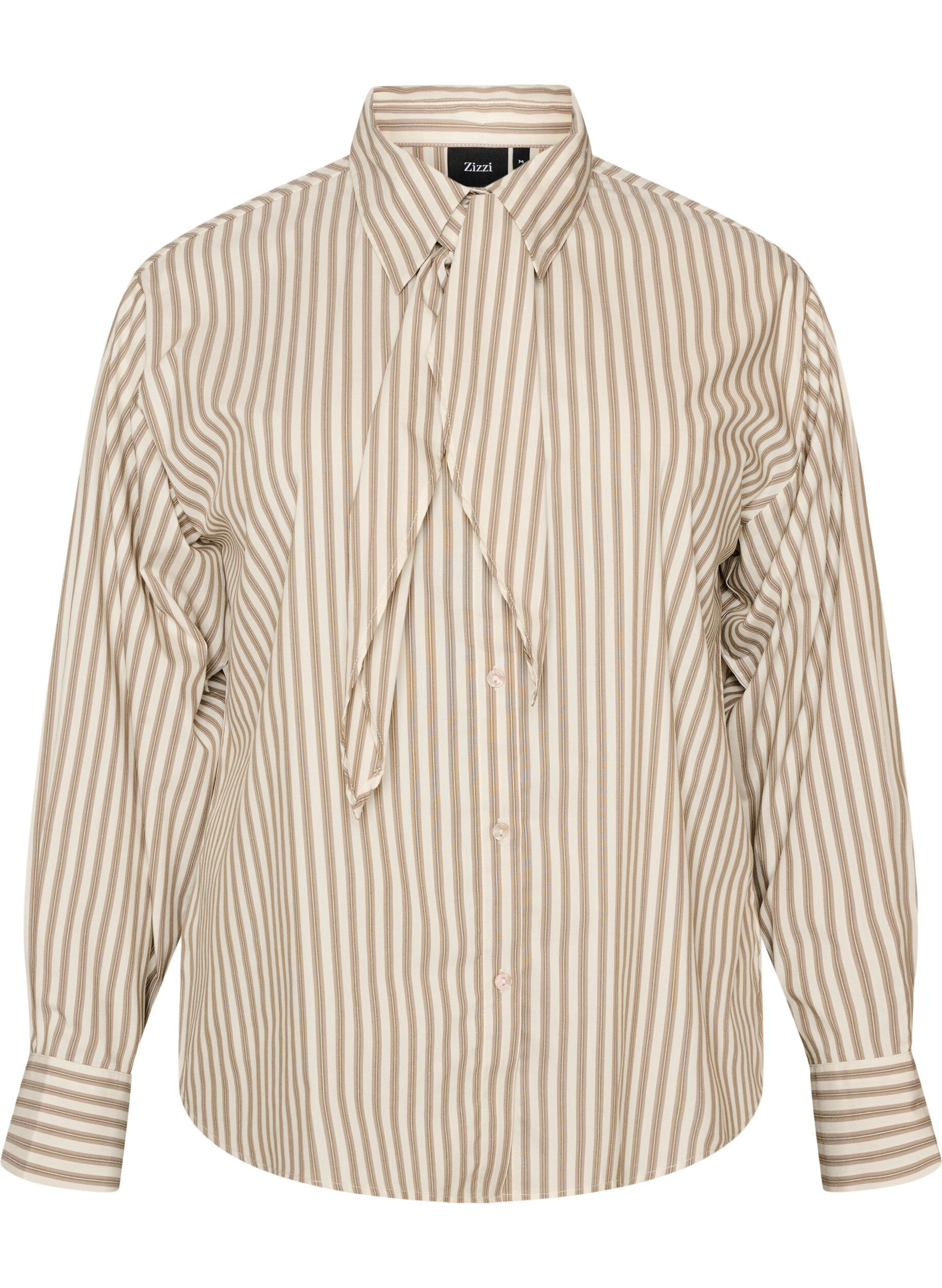 ZizziStripete skjorte med avtakbart halsskjef, Beige, Packshot image number 0