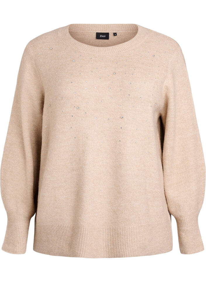 Strikkebluse med rhinesteiner, Beige, Packshot image number 0