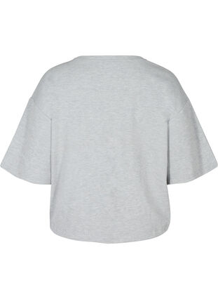 Bluse med 2/4-ermer og justerbar knyting nederst, Light Grey Melange, Packshot image number 1