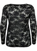 Langermet bluse med blondekant og V-hals, Black, Packshot image number 1