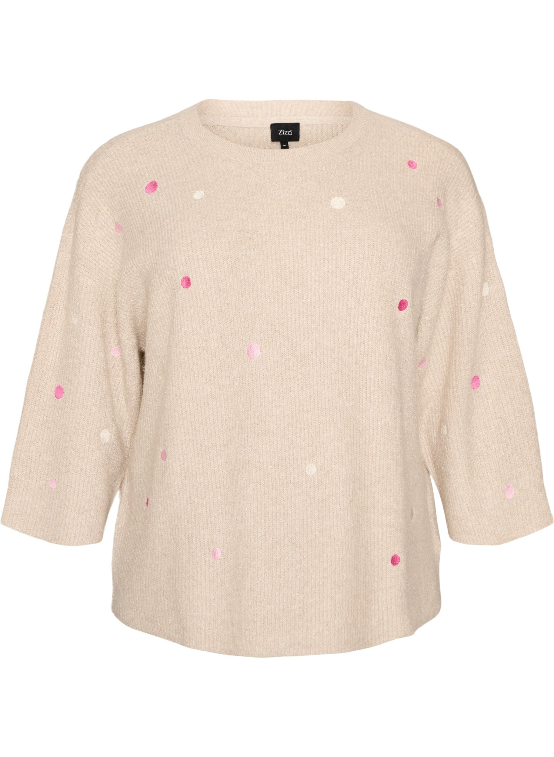 Strikkebluse med sm&aring; broderte motiver