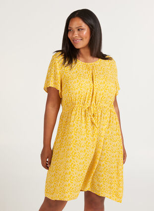 Kjole med korte ermer, Yellow Branch, Model image number 0