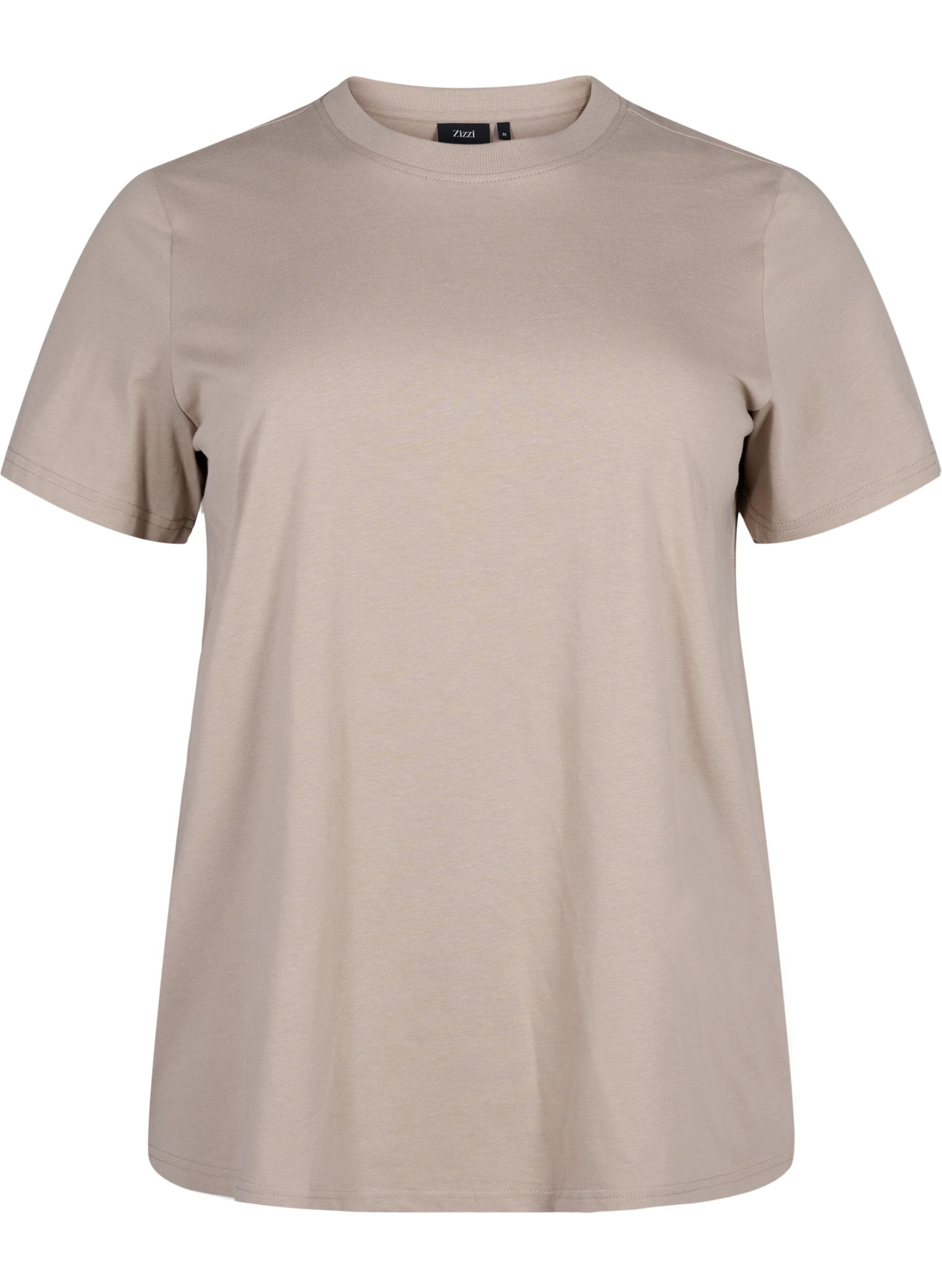 Zizzi Basic T-skjorte i bomull med rund hals, Beige, Packshot image number 0