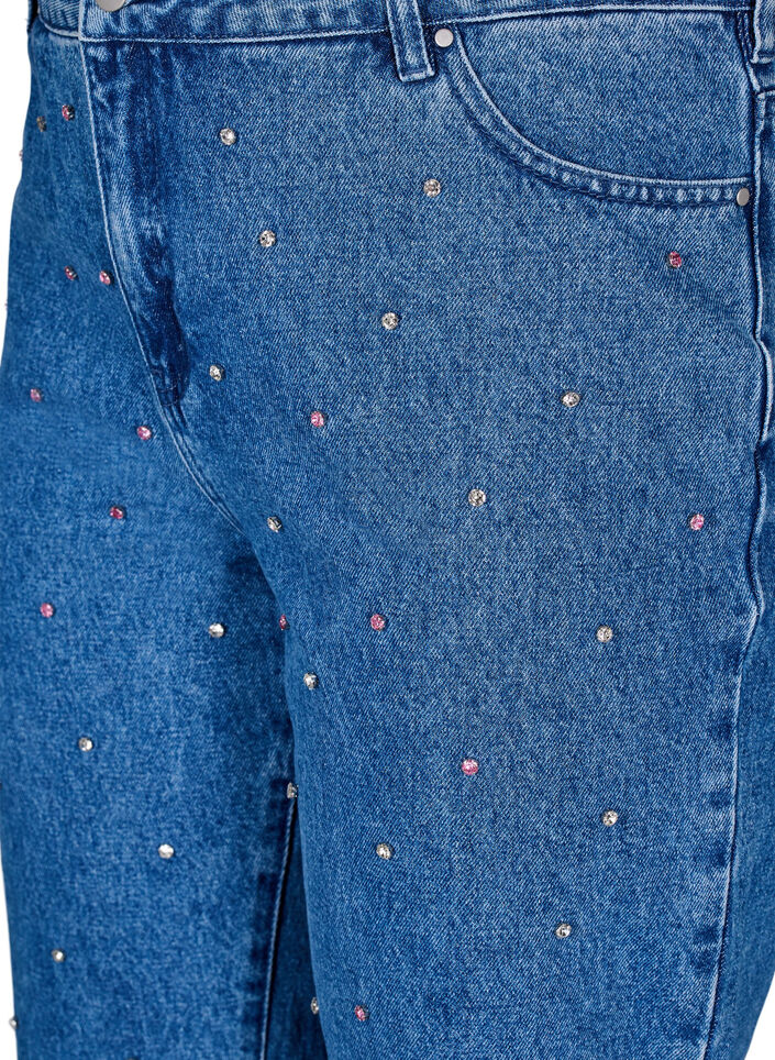 Høy midje Gemma jeans med rhinesteiner, Blue Denim, Packshot