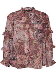 Bluse med paisley-trykk og volangdetaljer, Lilla