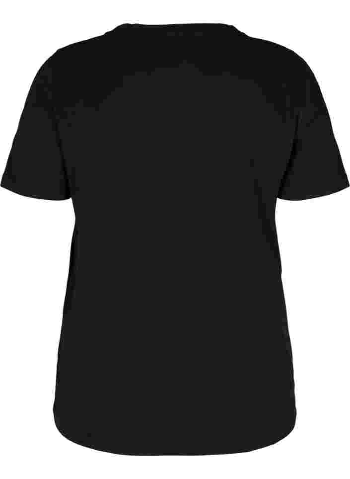 T-skjorte i bomull med mønster på brystet, Black LADIES 98, Packshot image number 1