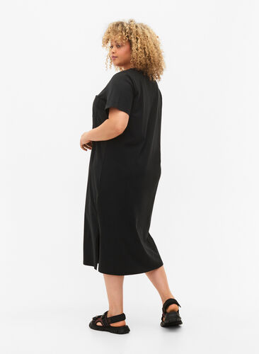 Kortermet kjole i bomull med splitt, Black, Model image number 1