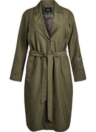 Zizzi Lang trenchcoat med broderi, Grønn, Packshot image number 0