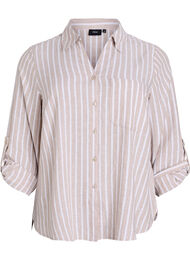 Skjorte i lin og viskose med 3/4 ermer, S.Taupe White Stripe
