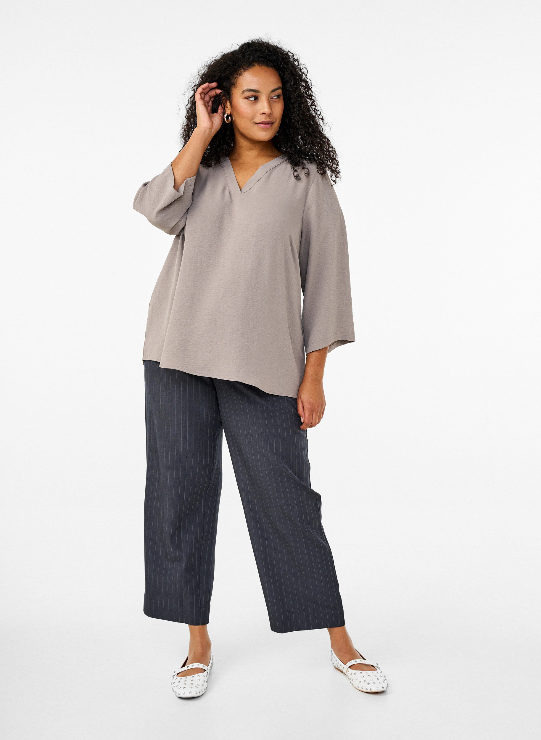 Zizzi FLASH - Bluse med 3/4 ermer, Beige, Model image number 1
