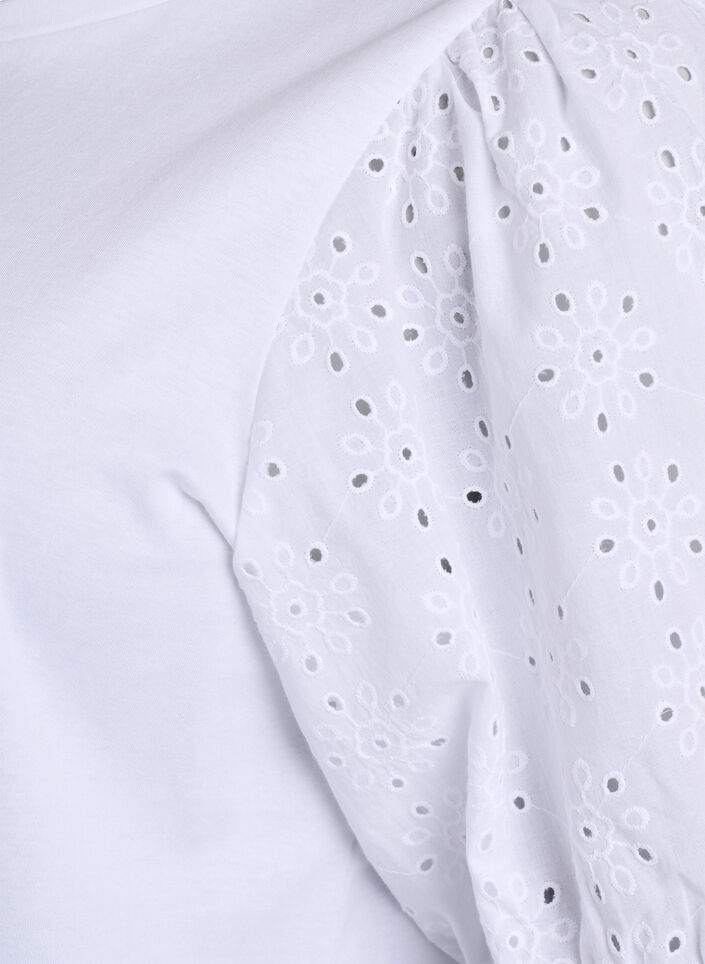 T-skjorte med Broderie Anglaise-ermer, Hvit, Packshot image number 3