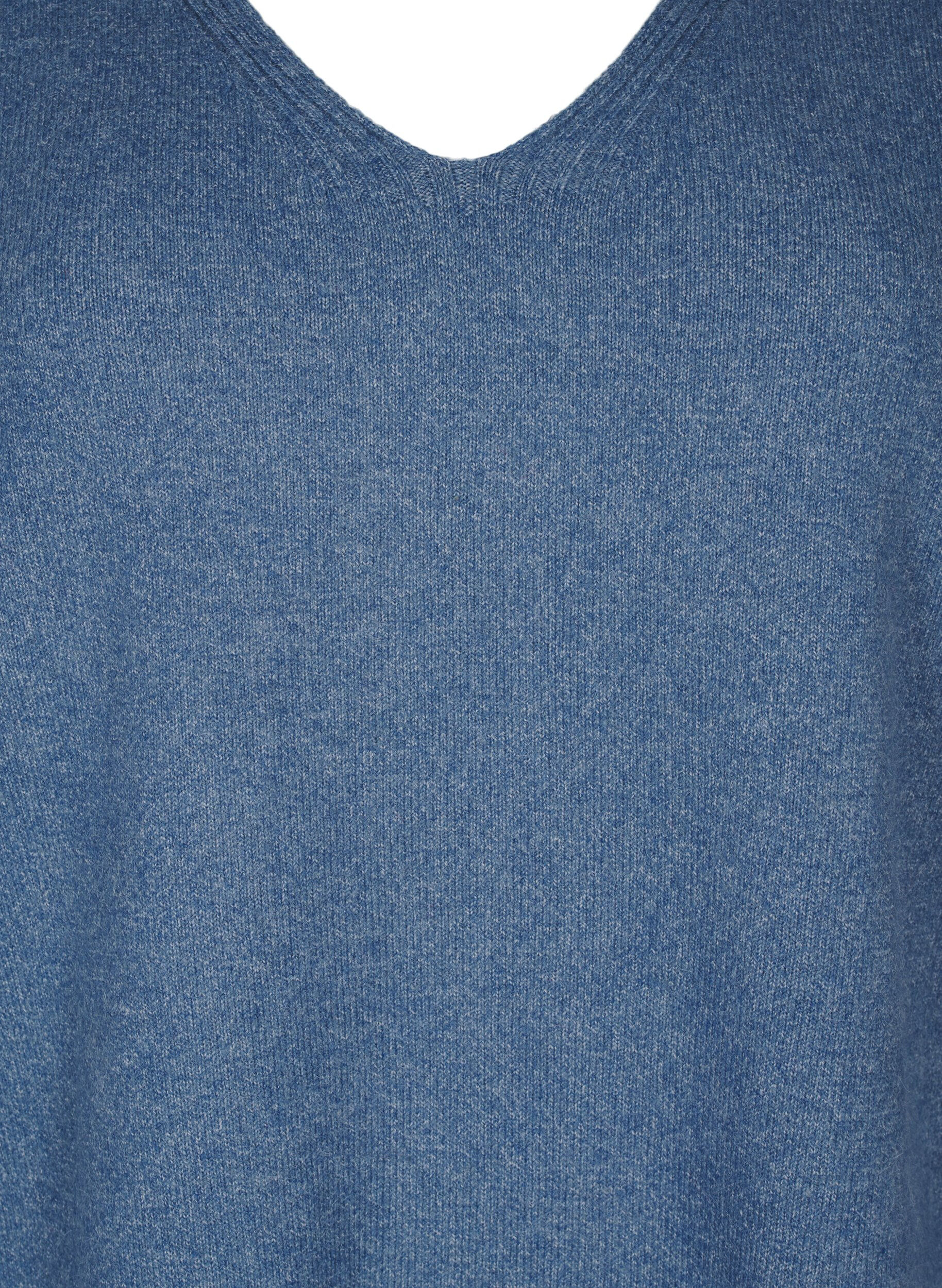 Zizzi Strikkegenser med V-hals, Bering S. White Mel., Packshot image number 2