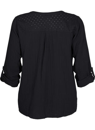 Zizzi Bomullsbluse med engelsk broderi og 3/4-ermer, Black, Packshot image number 1