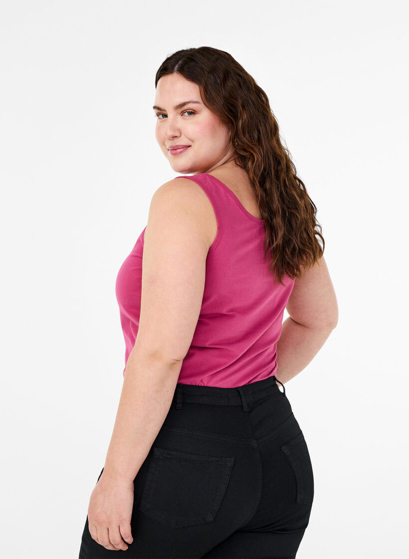 Ensfarget basic topp i bomull, Rød, Model image number 2