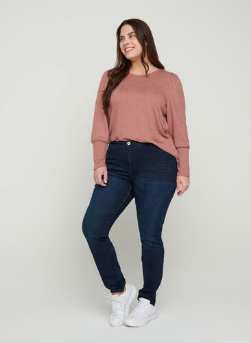 Super slim Amy jeans med høyt liv, Dark blue denim, Model image number 0