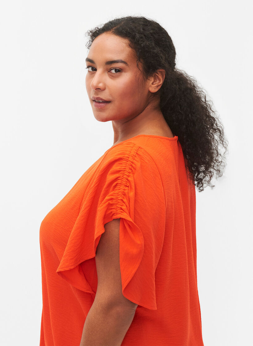 Kortermet bluse med rynke-detaljer, Orange.com, Model image number 2
