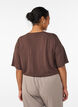 Vevet bluse med korte ermer og rund hals, Brun, Model image number 2