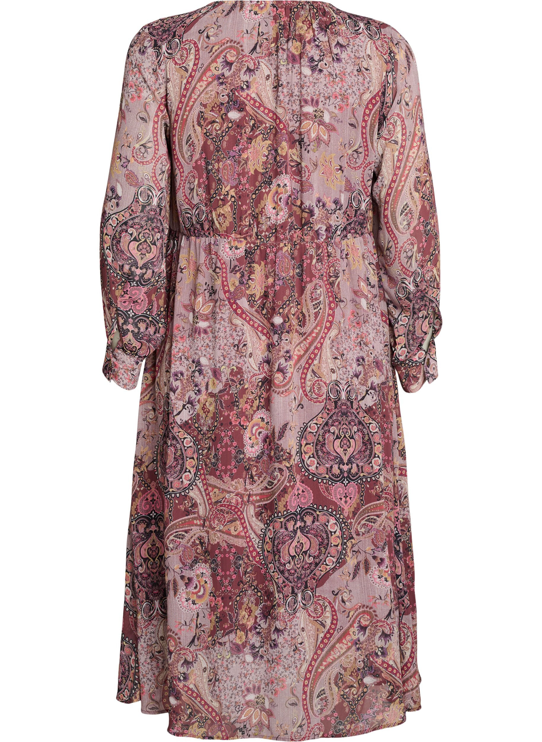 ZizziMidikjole med paisley-trykk og elastisk midje, Lilla, Packshot image number 1