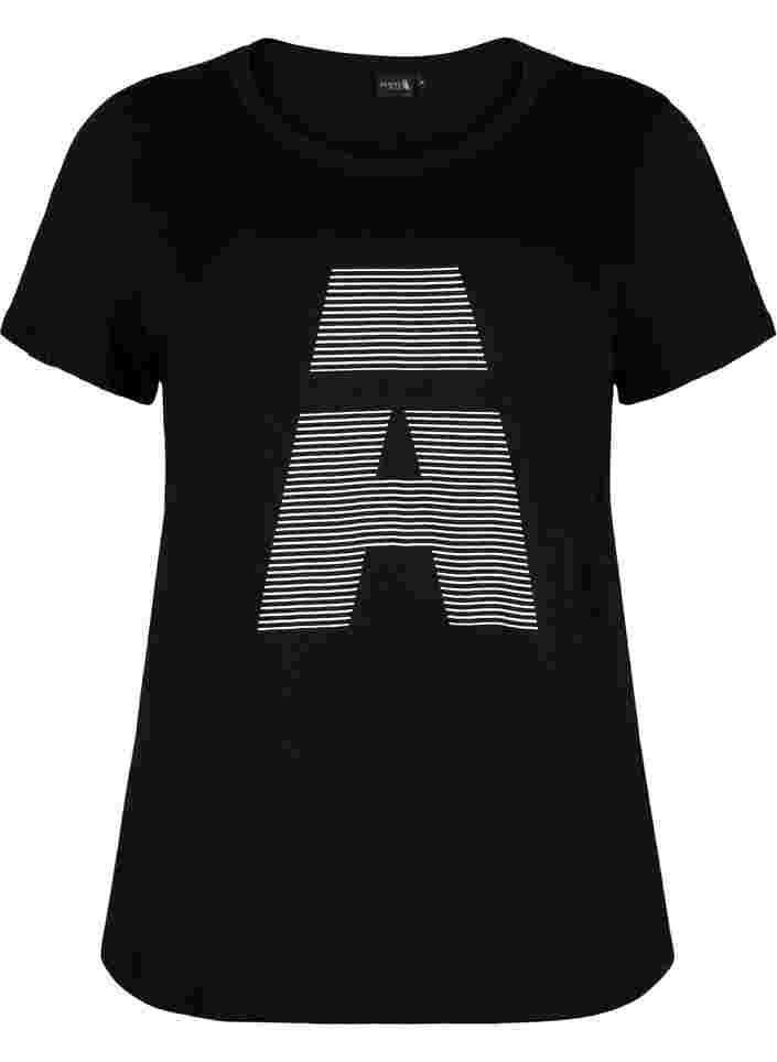 T-skjorte til trening med trykk, Black w. stripe A, Packshot image number 0
