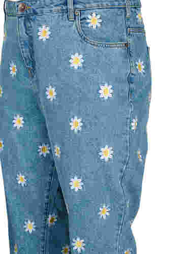 Cropped Mille jeans med broderte blomster, Light Blue Flower, Packshot image number 2