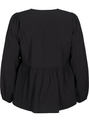 Zizzi Viskosebluse med sløyfer og lange ermer, Black White Bow, Packshot image number 1