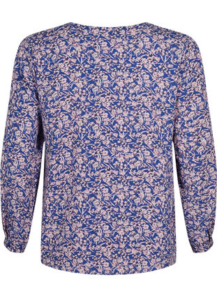 FLASH - Langermet bluse med mønster, Strong Blue Flower, Packshot image number 1