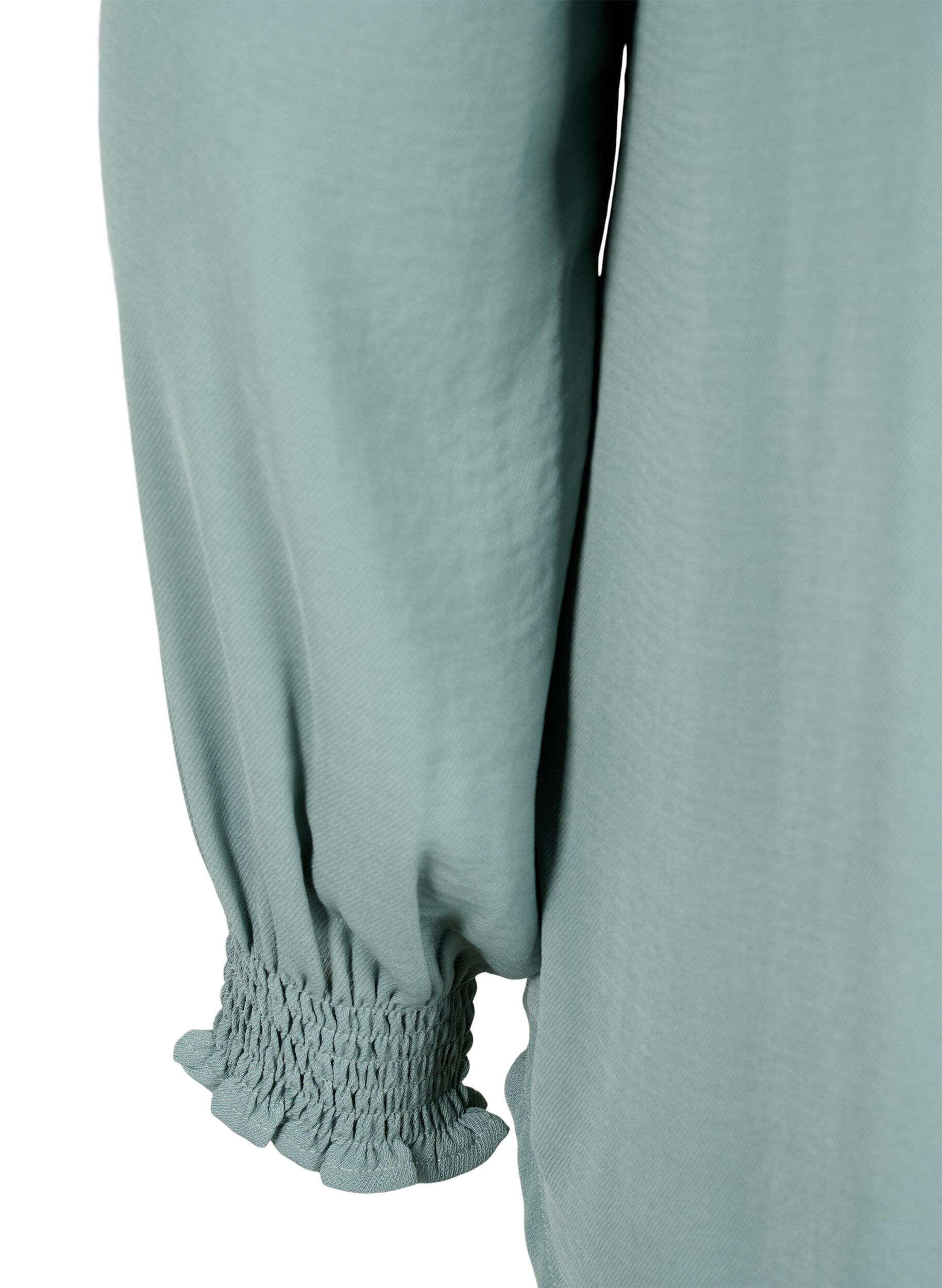 Zizzi Bluse med vaffels&oslash;m og v-utringning, Chinois Green, Packshot image number 3