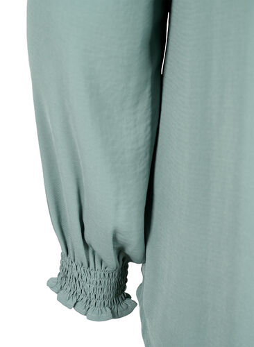 Bluse med vaffelsøm og v-utringning, Chinois Green, Packshot image number 3