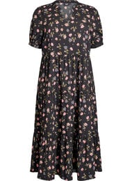 Ankellang kjole med korte ermer og lagdelte volanger, Svart