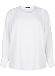 Langermet bluse med tekstur, Bright White